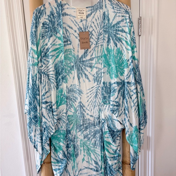 Style Rack Other - Style Rack Palm Print Kimono in White, Blue and Aqua. One size. Brand new!